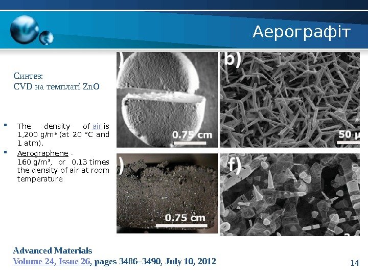 Аерографіт Advanced Materials Volume 24 ,  Issue 26 ,  pages 3486– 3490