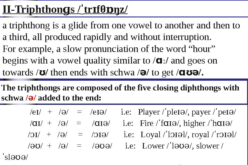 II-Triphthon s /ɡ ˈ tr fθ ŋz/ɪ ɒ a triphthong is a glide from