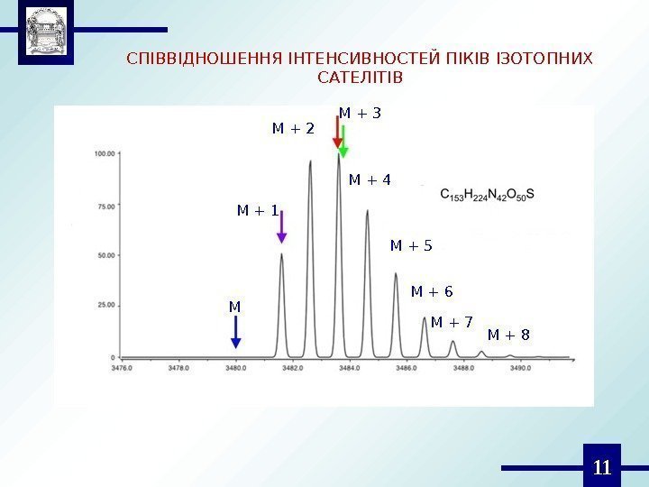 11 СПІВВІДНОШЕННЯ ІНТЕНСИВНОСТЕЙ ПІКІВ ІЗОТОПНИХ САТЕЛІТІВ М М + 1 М + 2 М