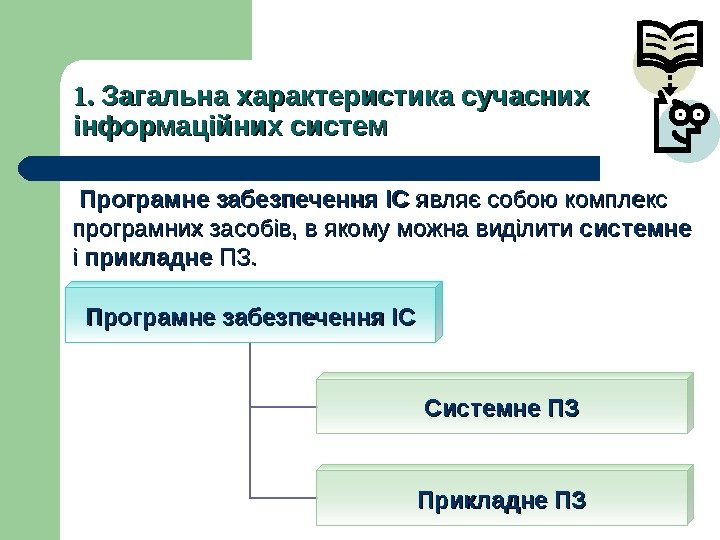 1. 1.  Загальна характеристика сучасних інформаційних систем Програмне забезпечення ІС Системне ПЗ Прикладне