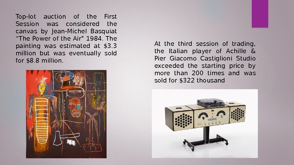 Top-lot auction of the First Session was considered the canvas by Jean-Michel Basquiat “The