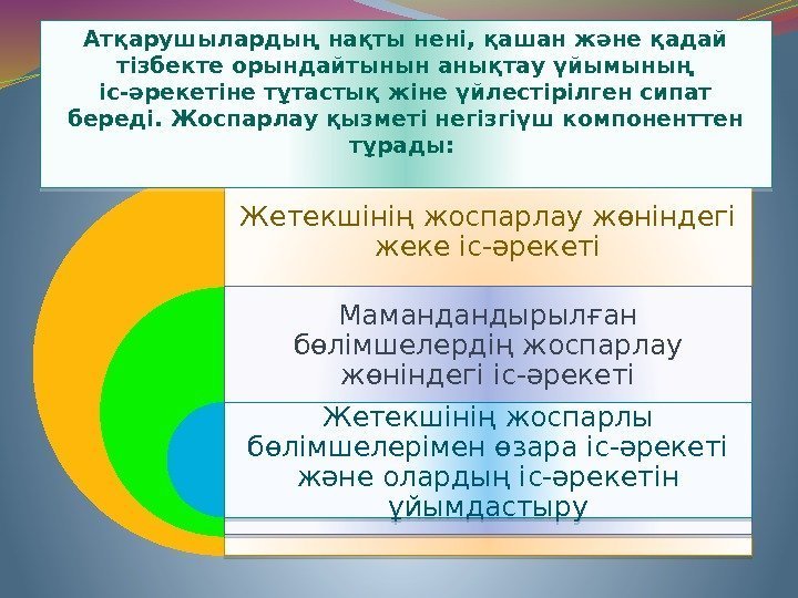 Жетекшінің жоспарлау жөніндегі жеке іс-әрекеті Мамандандырылған бөлімшелердің жоспарлау жөніндегі іс-әрекеті Жетекшінің жоспарлы бөлімшелерімен өзара