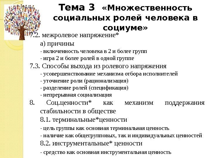 Тема 3  «Множественность социальных ролей человека в социуме» 7. 2. межролевое напряжение* а)