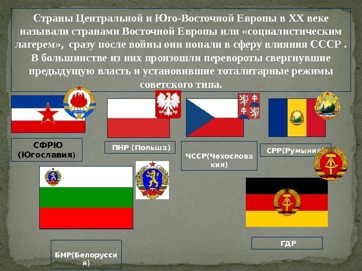 Страны Центральной и Юго-Восточной Европы в ХХ веке называли странами Восточной Европы или «социалистическим
