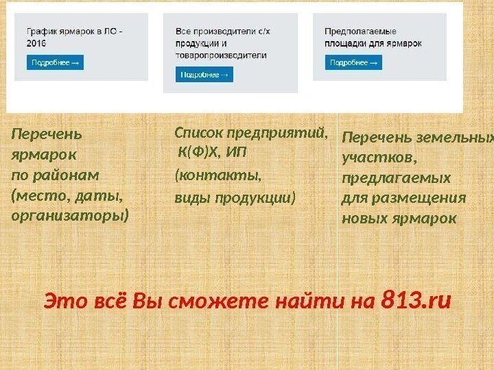 Это всё Вы сможете найти на 813. ru. Перечень земельных участков,  предлагаемых для