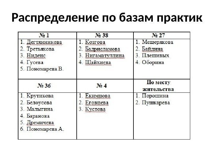 Распределение по базам практик 