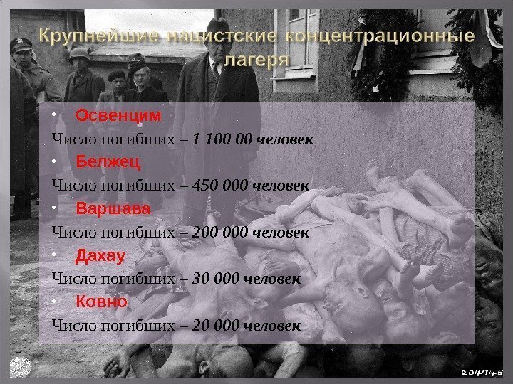  Освенцим Число погибших – 1 100 00 человек Белжец  Число погибших –