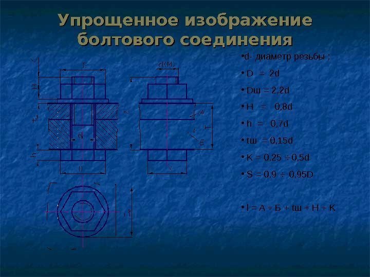 Упрощенное изображение болтового соединения • d- диаметр резьбы ;  •  D =