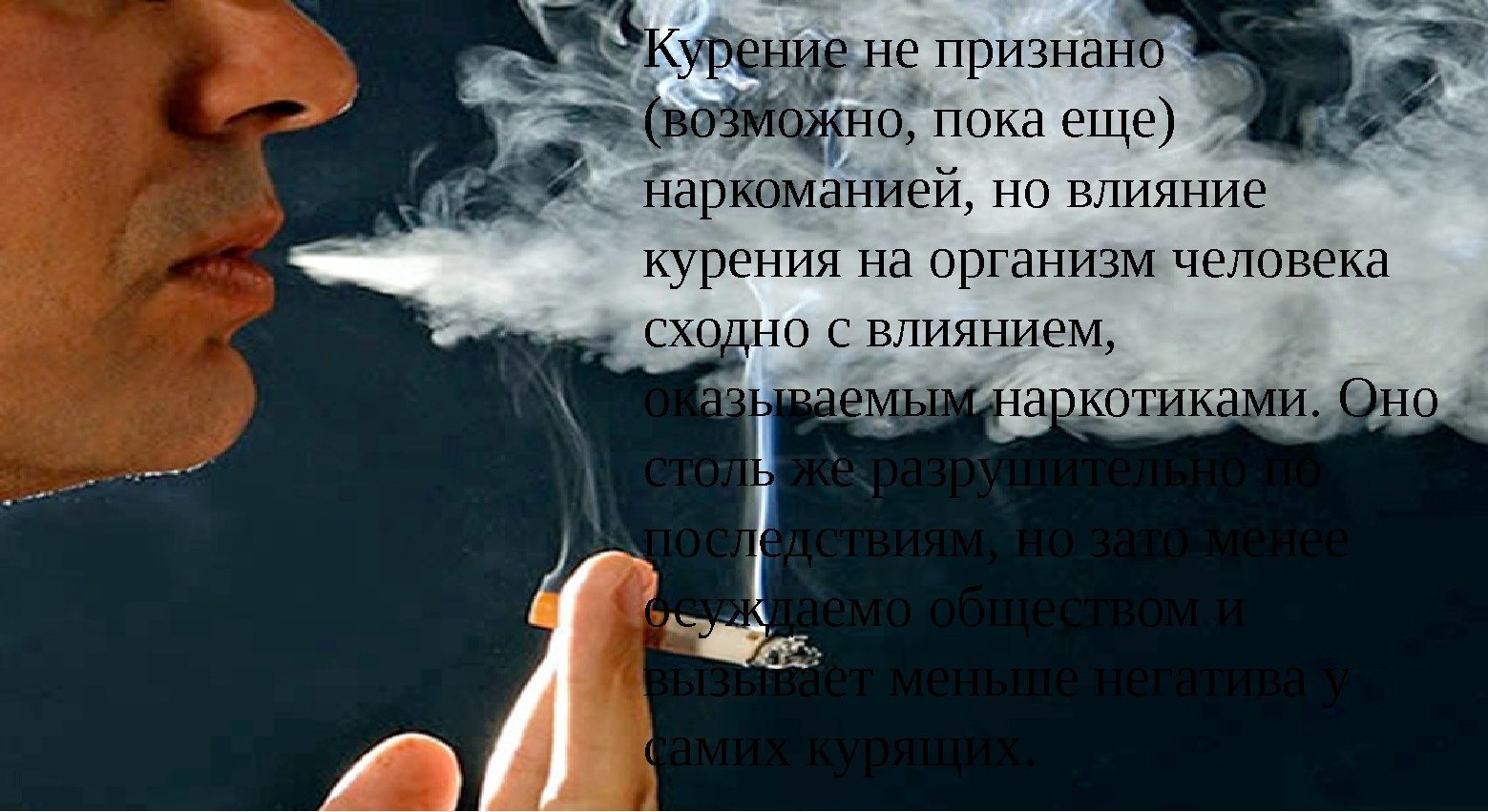 Курение не признано (возможно, пока еще) наркоманией, но влияние курения на организм человека сходно