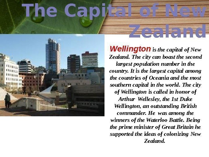 The Capital of New Zealand Wellington  is the capital of New Zealand. The