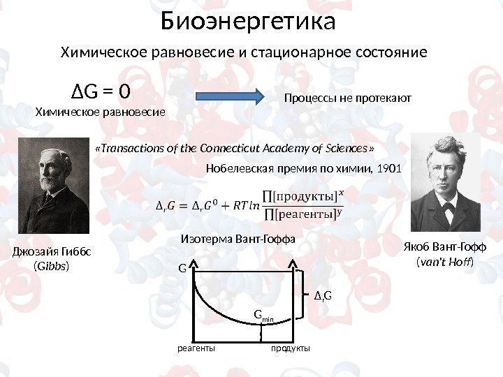 Биоэнергетика Химическое равновесие и стационарное состояние Δ G = 0 Химическое равновесие Процессы не