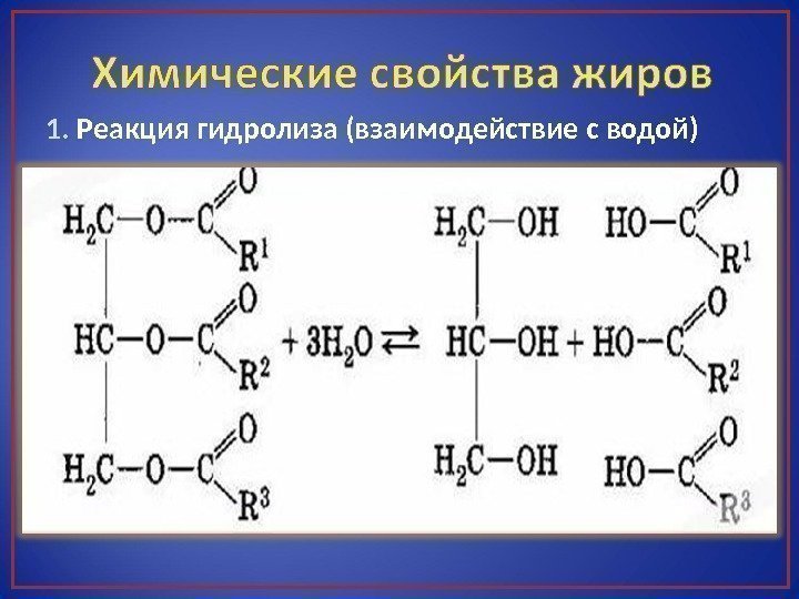 1.  Реакция гидролиза (взаимодействие с водой) 