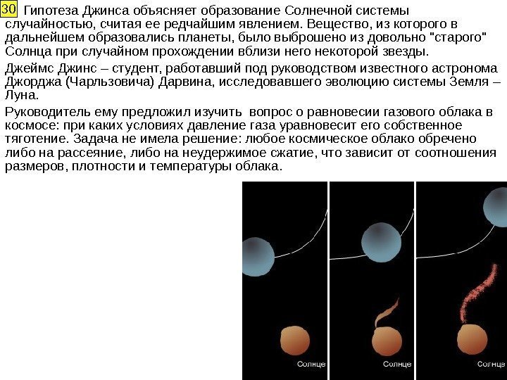  Гипотеза Джинса объясняет образование Солнечной системы случайностью, считая ее редчайшим явлением. Вещество, из