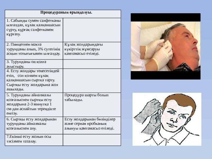        Процедураны орындалуы. ң 1. Сабынды сумен салфетканы