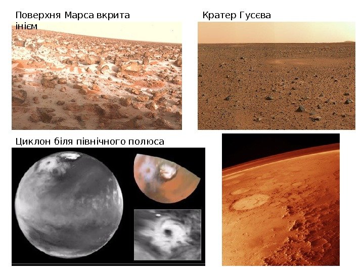 Кратер Гусєва. Поверхня Марса вкрита інієм Циклон біля північного полюса 