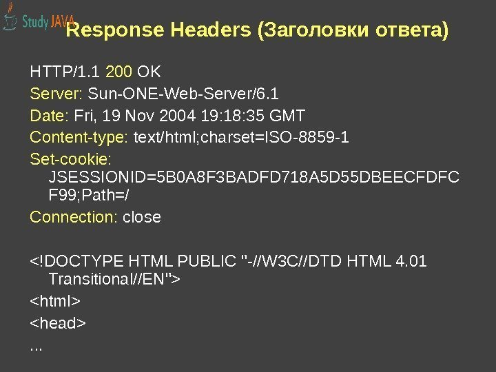 Response Headers (Заголовки ответа) HTTP/1. 1 200 OK Server:  Sun-ONE-Web-Server/6. 1 Date: 