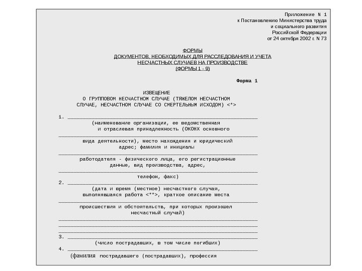Приложение N 1 к Постановлению Министерства труда и социального развития Российской Федерации от 24
