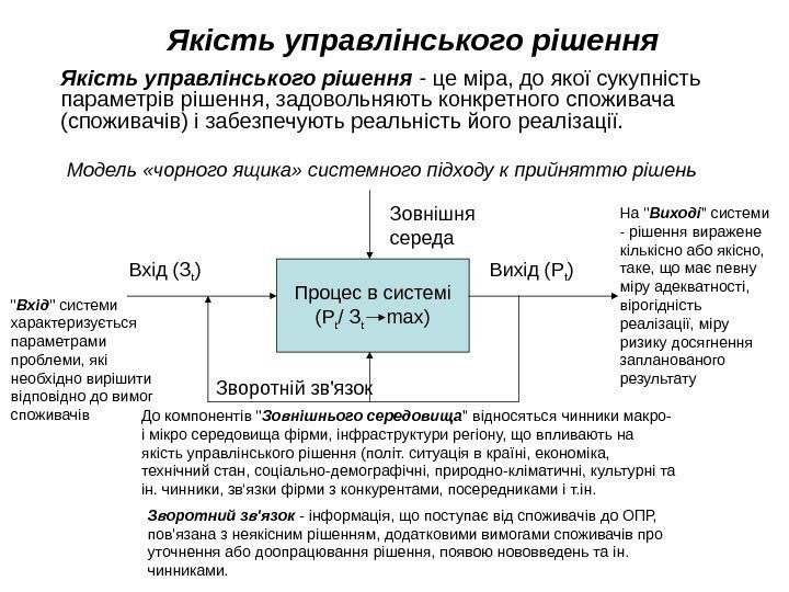 Якість управлінського рішення - це міра, до якої сукупність параметрів рішення, задовольняють конкретного споживача