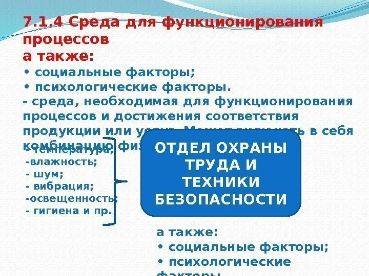 7. 1. 4 Среда для функционирования процессов а также:  •  социальные факторы;