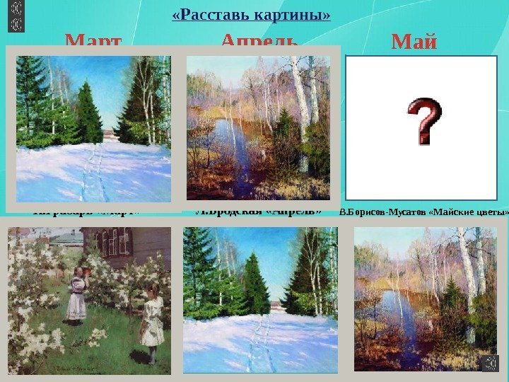 ЛЛ…. . Л. Л «Расставь картины» Март Апрель Май И. Грабарь «Март» Л. Бродская