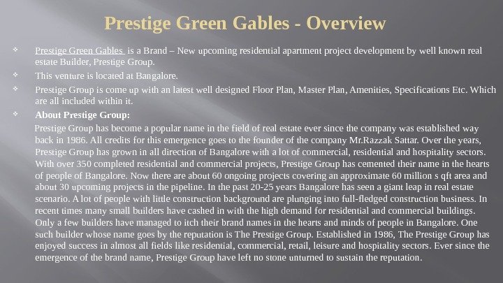 Prestige Green Gables - Overview Prestige Green Gables  is a Brand – New