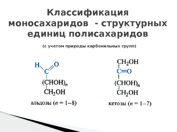 Классификация моносахаридов - структурных единиц полисахаридов  (с учетом природы карбонильных групп)  