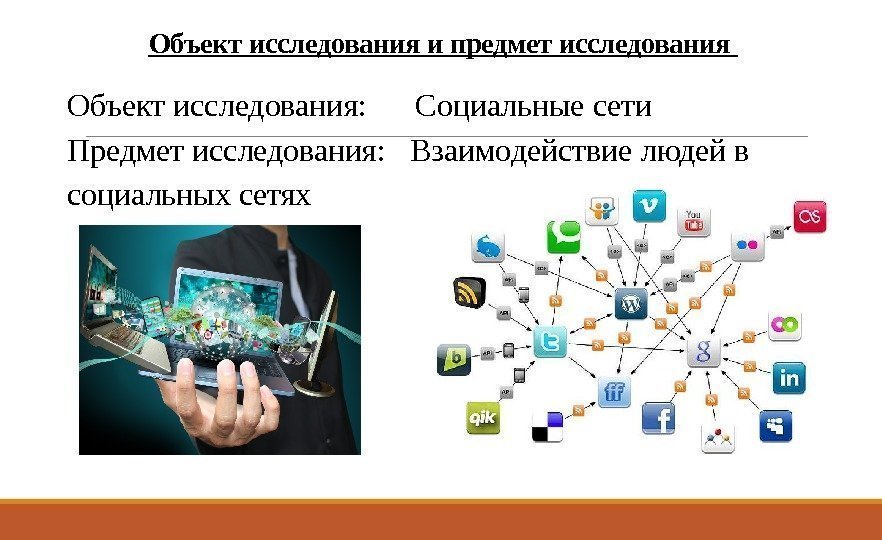 Объект исследования и предмет исследования Объект исследования:  Социальные сети Предмет исследования:  Взаимодействие