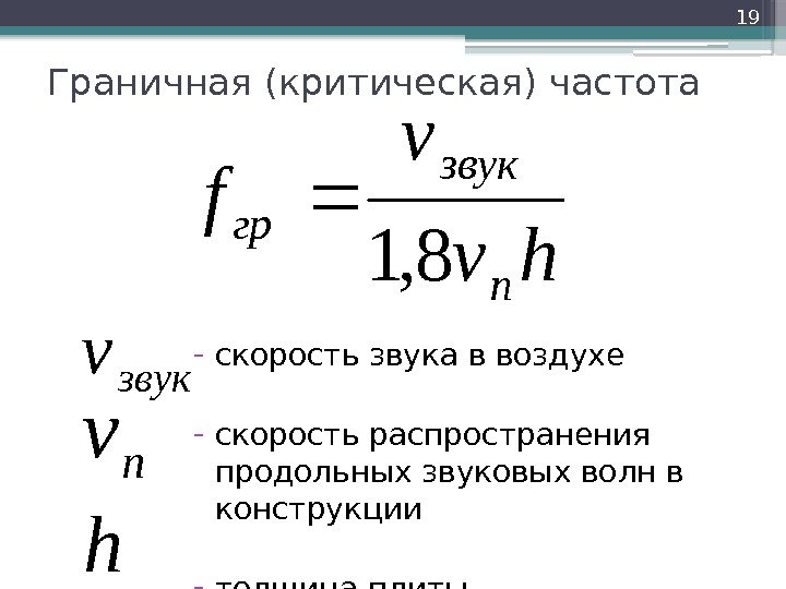 Граничная (критическая) частота - скорость звука в воздухе - скорость распространения продольных звуковых волн