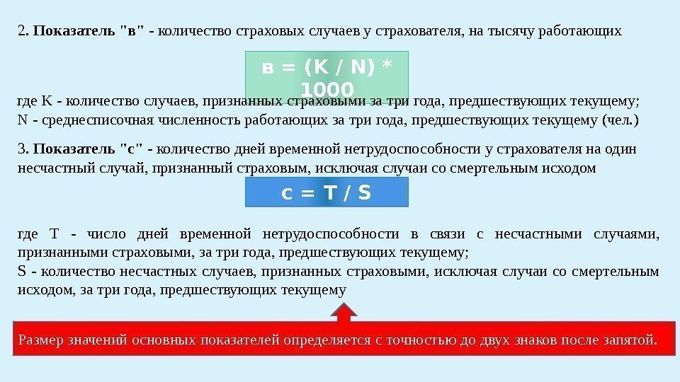 2.  Показатель в - количество страховых случаев у страхователя, на тысячу работающих в