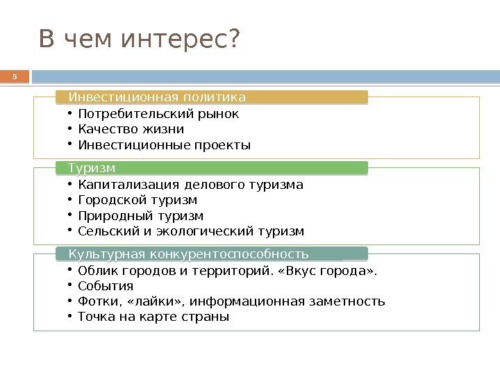 В чем интерес?  • Потребительский рынок • Качество жизни • Инвестиционные проекты. Инвестиционная