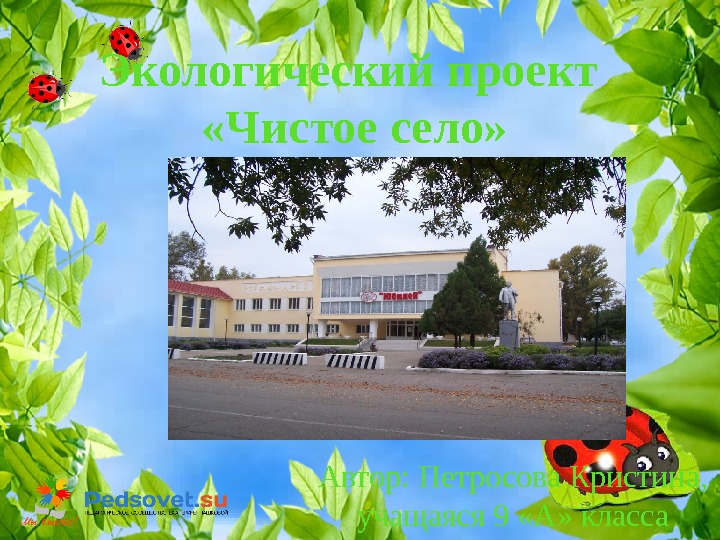 Экологический проект  «Чистое село» Автор: Петросова Кристина,  учащаяся 9 «А» класса 