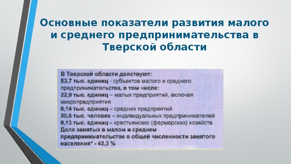 Основные показатели развития малого и среднего предпринимательства в Тверской области 