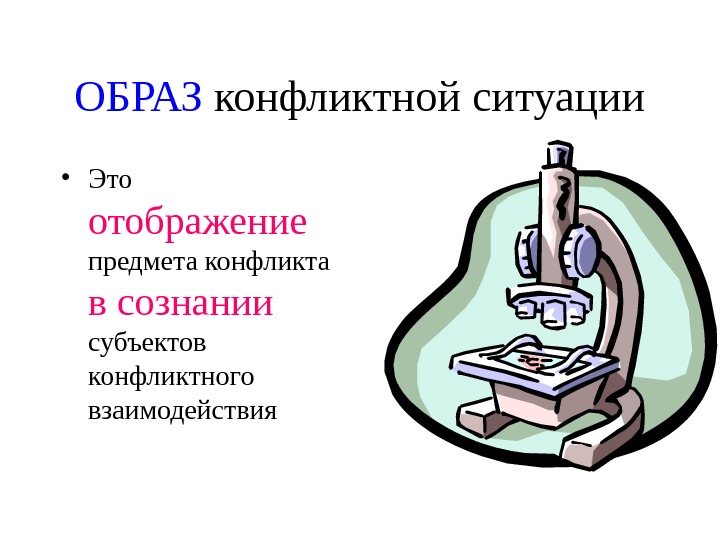   ОБРАЗ конфликтной ситуации • Это отображение предмета конфликта в сознании  субъектов