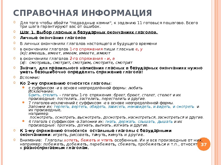 СПРАВОЧНАЯ ИНФОРМАЦИЯ Для того чтобы обойти подводные камни, к заданию 11 готовься пошагово. Всего