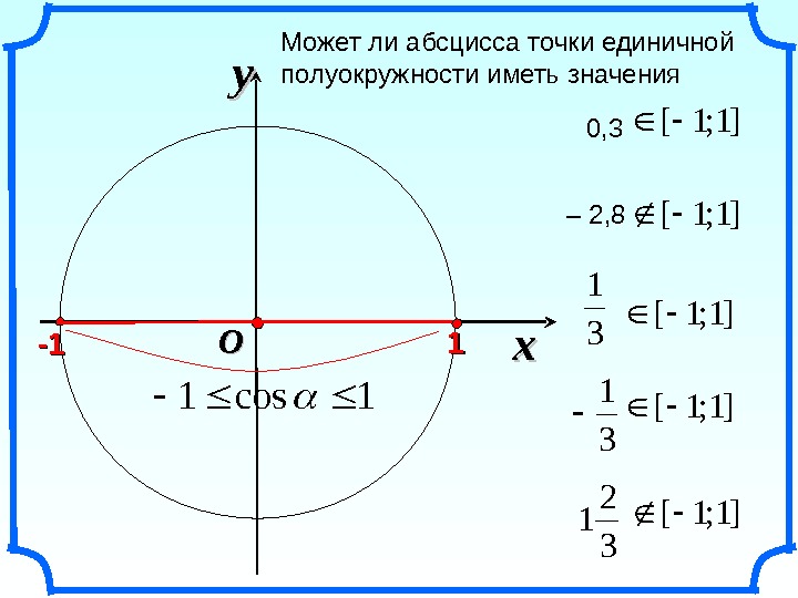 xxyy OO Может ли абсцисса точки единичной полуокружности иметь значения 1 cos 1 -1