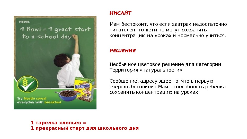 ИНСАЙТ Мам беспокоит, что если завтрак недостаточно питателен, то дети не могут сохранять концентрацию