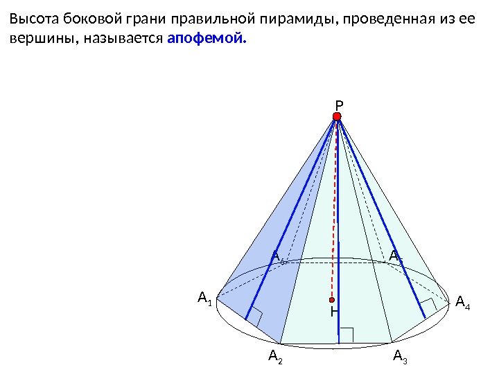 Высота боковой грани правильной пирамиды, проведенная из ее вершины, называется апофемой. НА 1 А