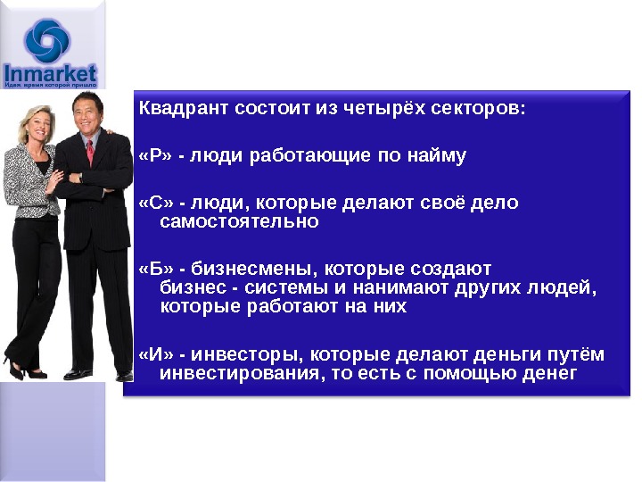  Квадрант состоит из четырёх секторов: «Р» - люди работающие по найму  «С»