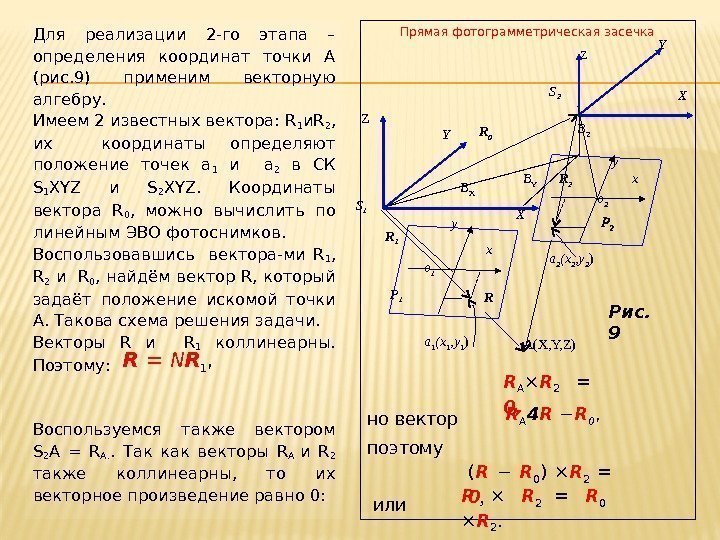 Для реализации 2 -го этапа – определения координат точки А (рис. 9) применим векторную