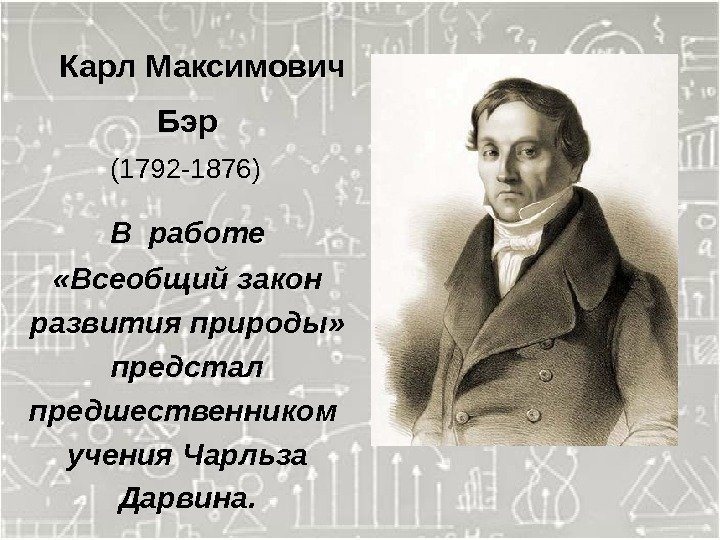   Карл Максимович Бэр  (1792 -1876) В работе  «Всеобщий закон развития