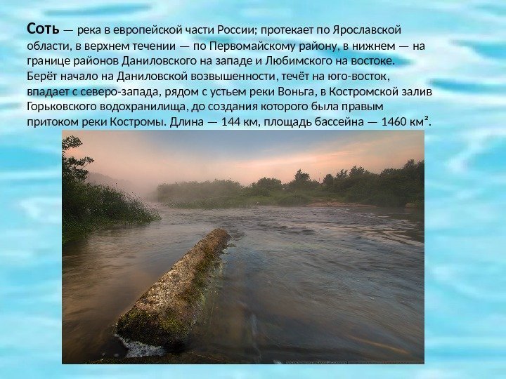 Соть — река в европейской части России; протекает по Ярославской области, в верхнем течении