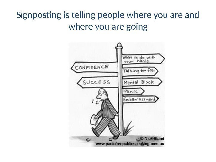 Signposting is telling people where you are and where you are going 