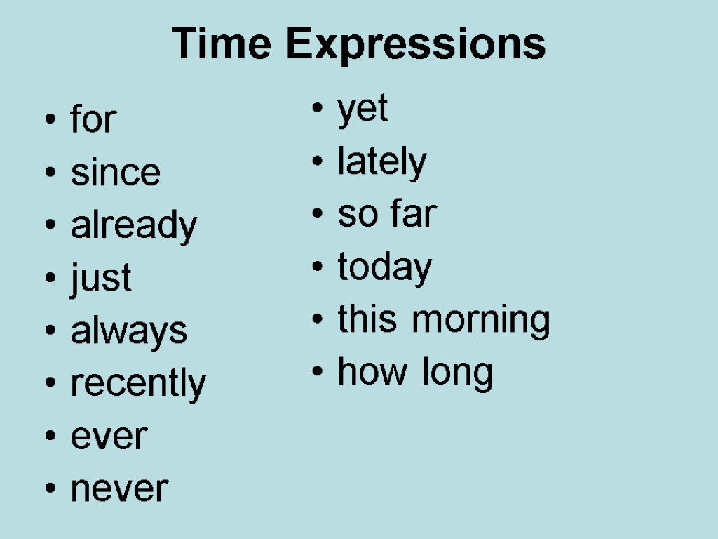 Переведи с английского never. Present perfect time expressions. Present perfect Tense time expressions. Present perfect simple time expressions. Time expressions for present perfect.