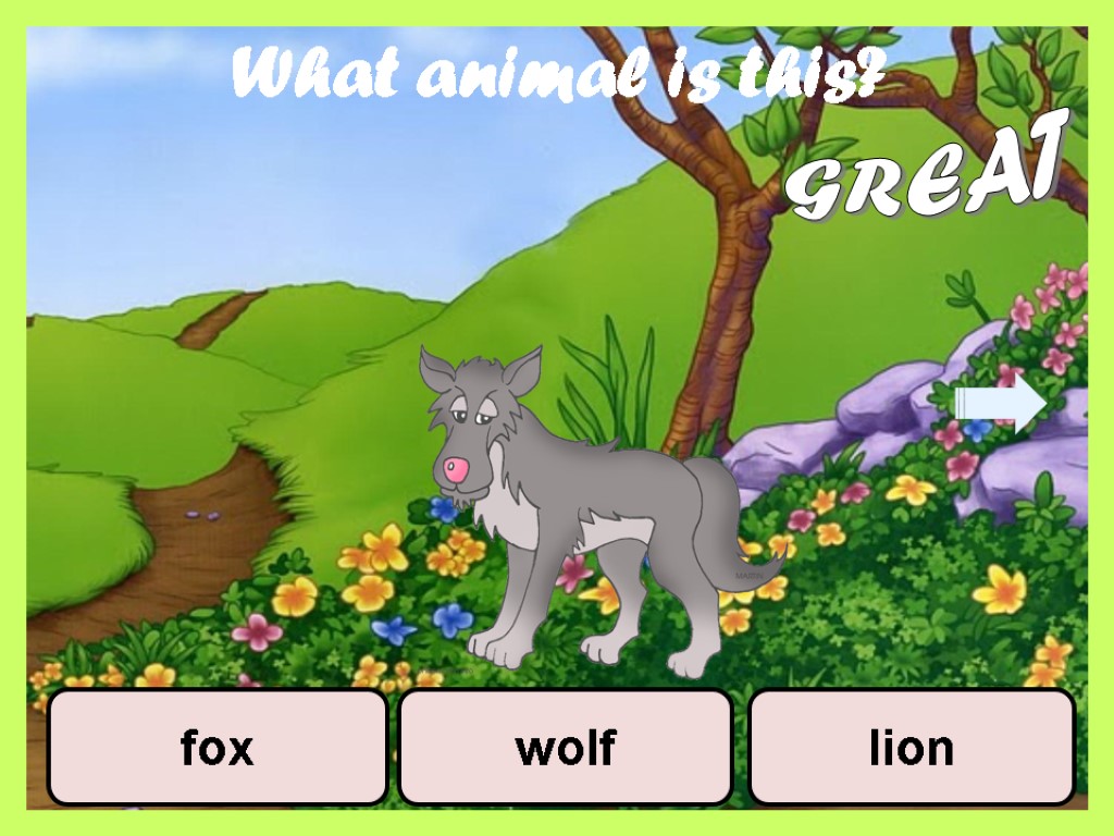 Animals game. Lion Fox and Wolf.