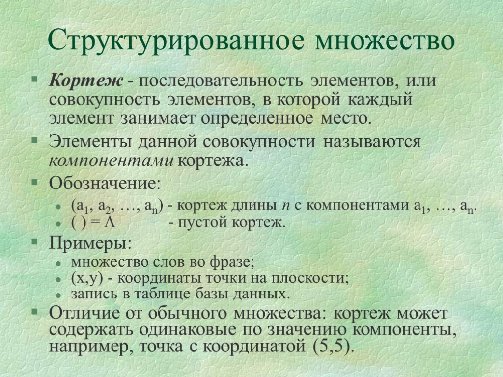 Занимает определенное место. Кортеж в математике пример. Кортежи в дискретной математике. Понятие кортежа в математике. Кортежи множества в математике.