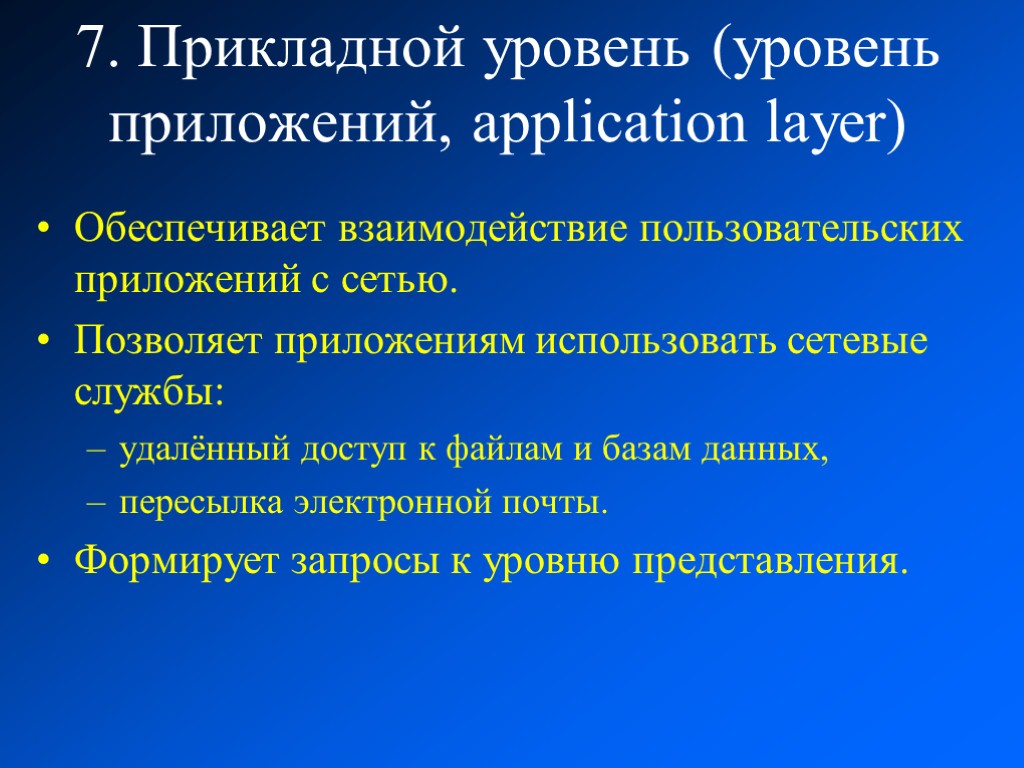 Обеспечивает взаимодействие. Прикладной уровень. Прикладной уровень обеспечивает. Приложением прикладного уровня?. Взаимодействие пользовательских приложений с сетью.