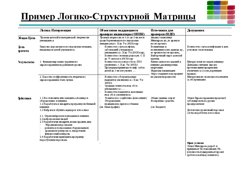 Логико структурная матрица проекта в школе