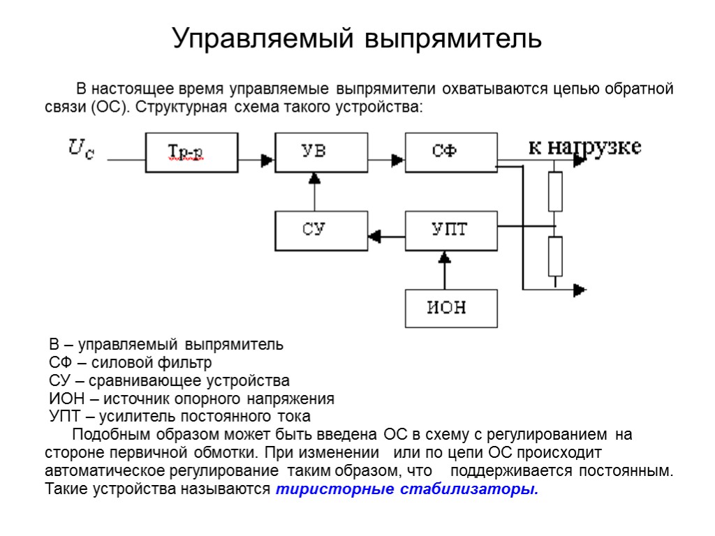 Назовите основные блоки входящие в структурную схему однофазного неуправляемого выпрямителя