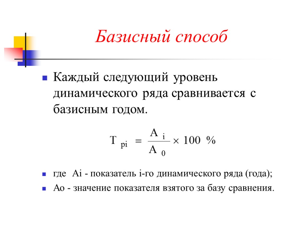 Ценный способ. Базисный метод анализа динамических рядов. Базисный метод формула. Базисный уровень динамического ряда. Базисный метод в статистике.