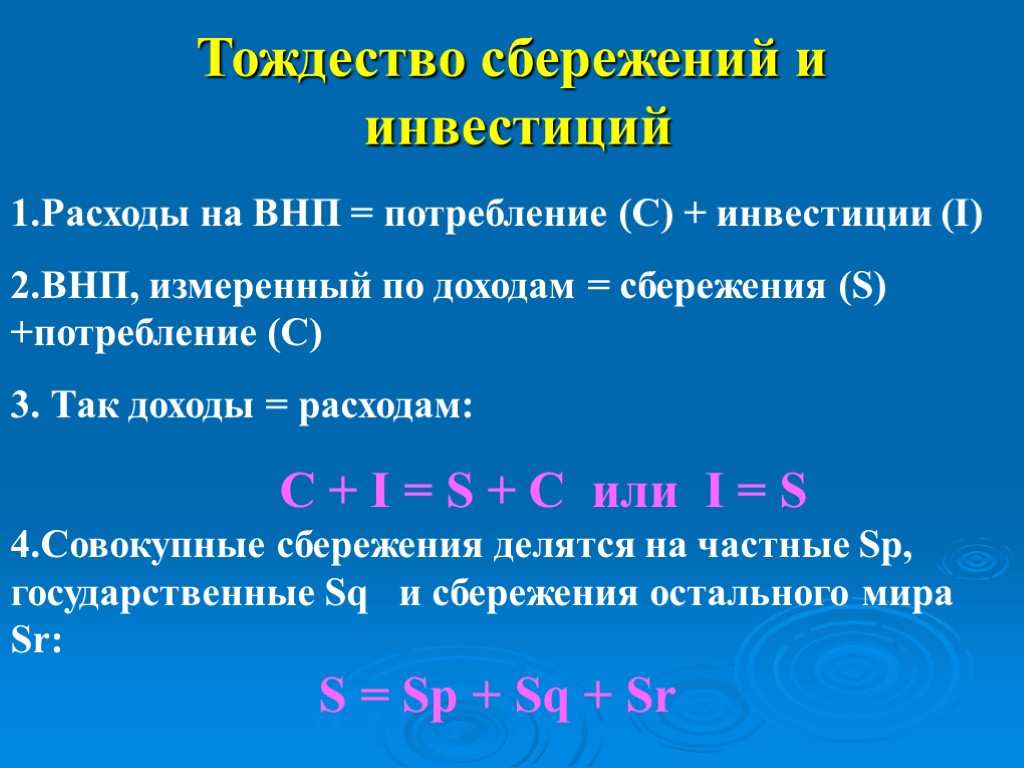 Инвестиции равны частным сбережениям